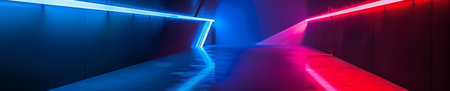 Luminescent Corridor Bending with Ribbons of Red and Blue Light.の素材