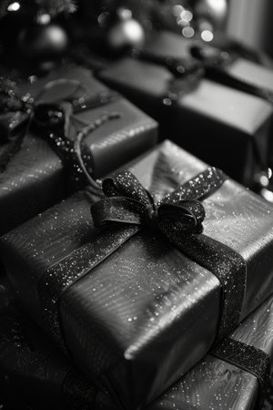Collection of sophisticated presents wrapped in elegant paper.の素材