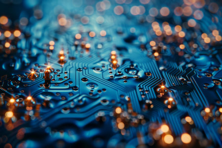 A computer chip with many lights on it. The lights are scattered all over the chip, creating a sense of chaos and disarray. The conveys a feeling of complexity and confusionの素材