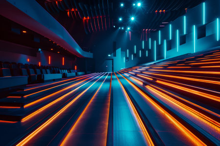 Expansive Auditorium with Vibrant Dynamic Lighting.の素材