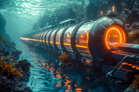 Advanced Underwater Transit System Glowing in the Deep Sea.の素材