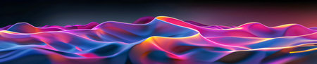 Vibrant Neon Waves Rolling Over a Digital Landscape.の素材