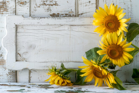 A white wooden frame with a blank space sits on a table.の素材
