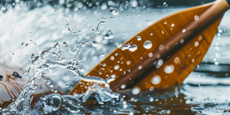 A paddle is in the water with a splash of water behind it.の素材