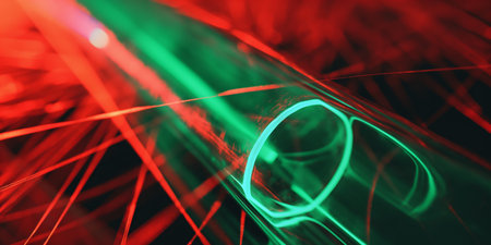 Abstract Futuristic Green and Red Light Beams with Transparent Cylinder.の素材