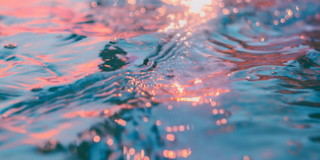 CloseUp of Rippling Water with Reflective Pink and Blue Sunset Colors.の素材