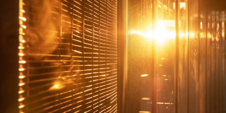 Sunrise Through Window Blinds Creates Warm, Cozy Indoor Ambiance.の素材