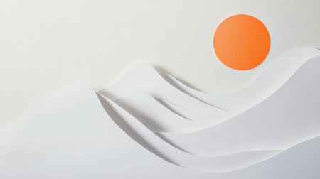Minimalist Sun and Waves Contemporary Abstract Paper Art in Warm Tones.の素材