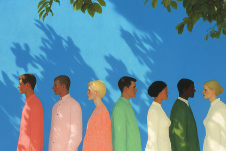 Vibrant Diversity in Line Artistic Expression of Unity and Contrast Under Tree Shadows.の素材