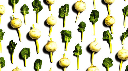 Fresh Turnips and Leaves on White Background.の素材