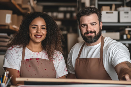 Creative Business Smiling Team of Artists in a Studio Setting.の素材