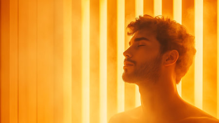 Serene Relaxation in Warm Infrared Sauna with Orange Glow.の素材
