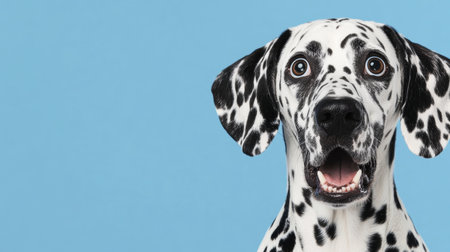 Surprised Dalmatian Dog Against Blue Background.の素材