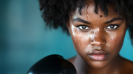 Fierce Determination Portrait of a Confident Female Boxer.の素材