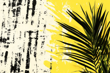 Contemporary Contrast Palm Leaf Shadows on Abstract Yellow and Black Background.の素材