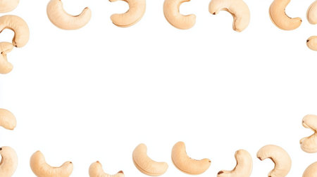 Cashew Nuts on White Background Minimalist Frame with Natural Snack.の素材