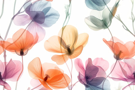 Translucent Floral Art with Pastel Petals in Abstract Botanical Design.の素材