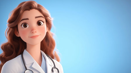 Smiling Doctor with Stethoscope on Blue Background.の素材