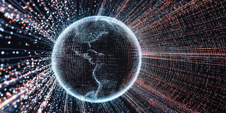Futuristic Digital Earth with Data Streams and Technological Network Connections.の素材