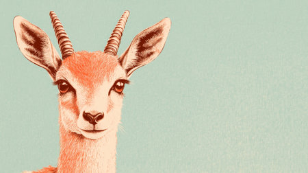 Illustrated Gazelle Portrait Against Minimalist Pastel Background.の素材