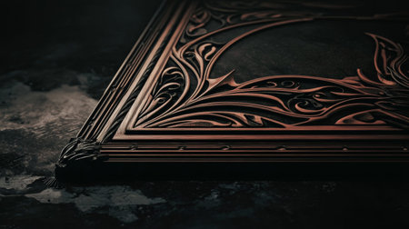Ornate Metalwork Frame on Dark Surface Capturing Elegance and Artistry in .の素材