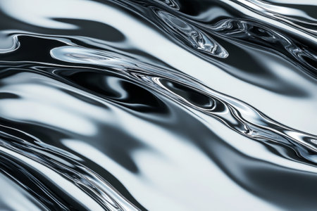 Abstract Liquid Metal Surface Wavy Metallic Texture with Reflective Silver Gloss.の素材