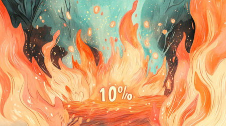 Explosive Flames and Surreal Fire Scene with 10 Percent Display.の素材