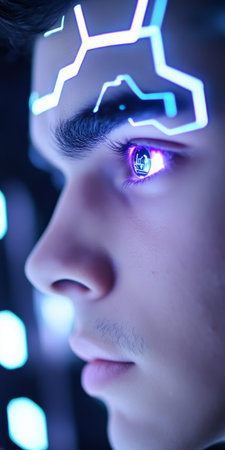 Futuristic Vision Exploring Human Machine Connection with Neon Tech.の素材
