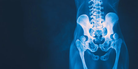 Lumbar Spine and Pelvis XRay Highlighting Skeletal Structure and Medical Imaging Techniques.の素材