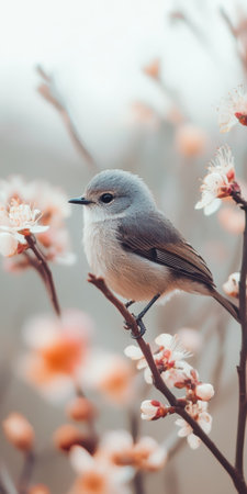 Charming Bird Perched on Blossoming Branch in Springtime.の素材