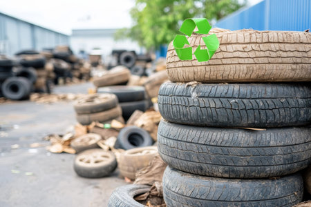 Recycling Stacked Used Tires for Sustainable Waste Management Solutions.の素材