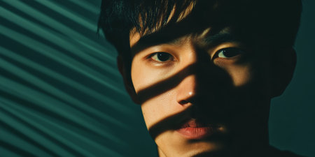 Dramatic Portrait with Shadows and Green Lighting.の素材