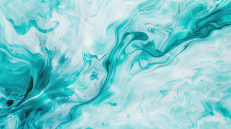 Abstract turquoise and white fluid art with swirling patterns and dynamic waves.の素材