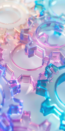 Colorful transparent gears arrangement in soft pastel tones.の素材