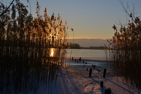 Sunset over Maribo lakeの写真素材
