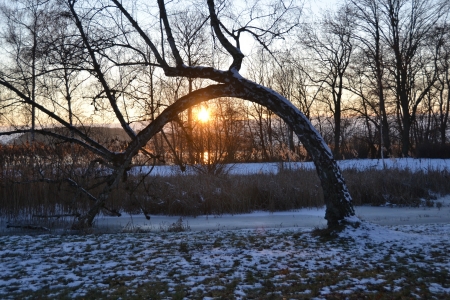Sunset over Maribo lakeの写真素材