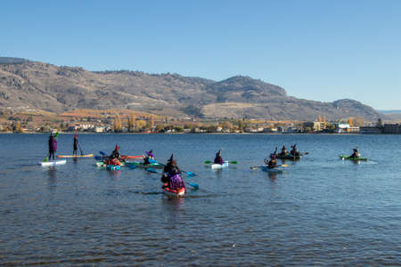 Osoyoos, British Columbia, Canada - October 31, 2021: Witches on the Water event on Halloween at Gyro Beachのeditorial素材