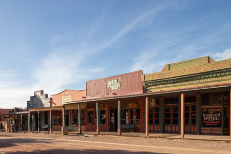 TOMBSTONE, ARIZONA, UNITED STATES - APRIL 18, 2022: Exterior of old west buildings in the historic...