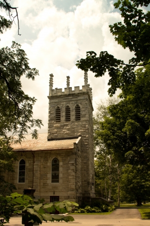 Stone patterns are part of the historic beauty of the United Church of Christ in Dorset, Vermont の写真素材