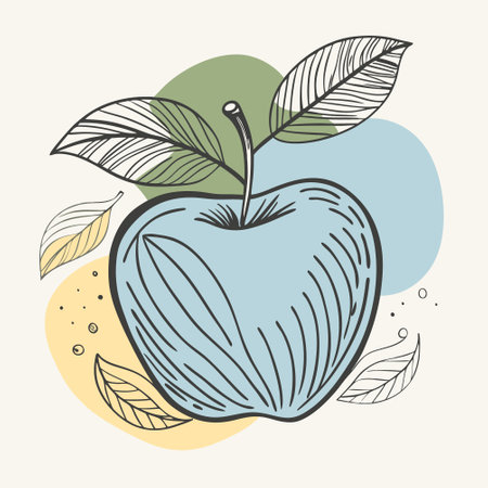 Hand drawn apple with leaves. Vector illustration in doodle style.のイラスト素材