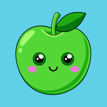 Cute kawaii green apple. Vector illustration in cartoon styleのイラスト素材