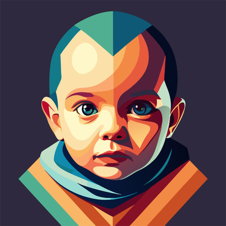 The face of a boy with a bald head. Vector illustration.