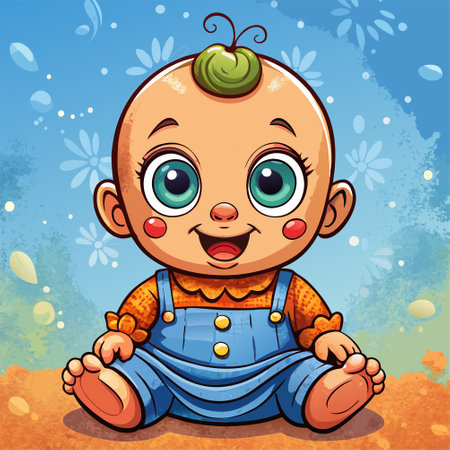Cute baby boy sitting on the sand. Vector cartoon illustration.のイラスト素材