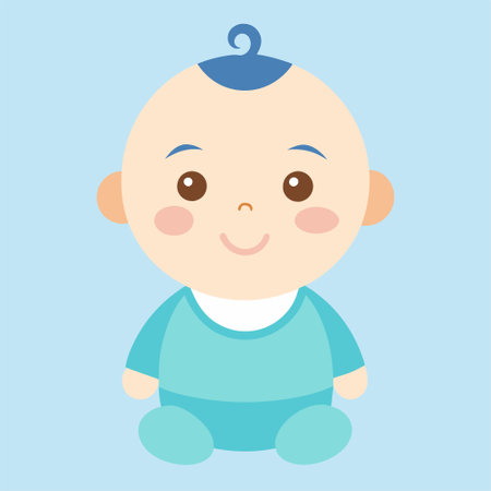 Cute baby boy on blue background. Vector illustration in flat style.のイラスト素材