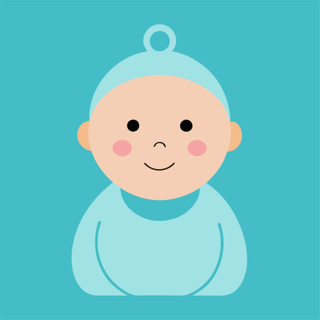 Cute cartoon baby boy in turquoise clothes. Vector illustration.のイラスト素材