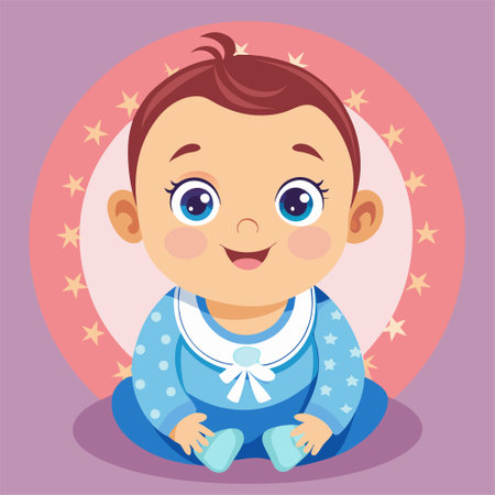 cute little baby boy in blue pajamas, vector illustrationのイラスト素材