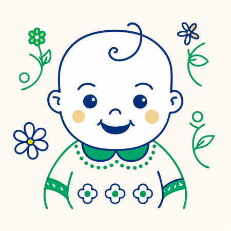 Cute baby boy with flowers. Vector illustration for your design.のイラスト素材