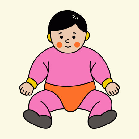 Vector illustration of a cute cartoon baby girl sitting on the floor.のイラスト素材