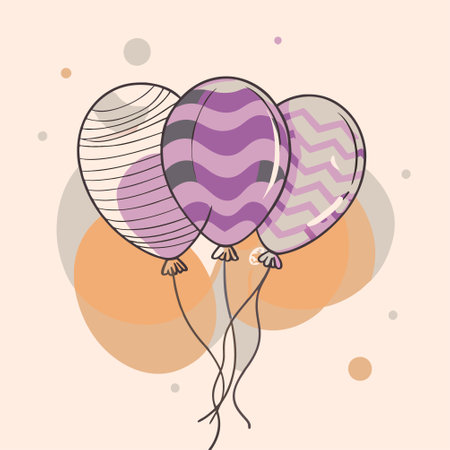 Vector illustration of cute hand drawn balloons with stripes and dots in pastel colorsのイラスト素材