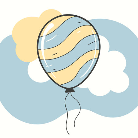 Illustration of a balloon in the sky with clouds, vector illustrationのイラスト素材